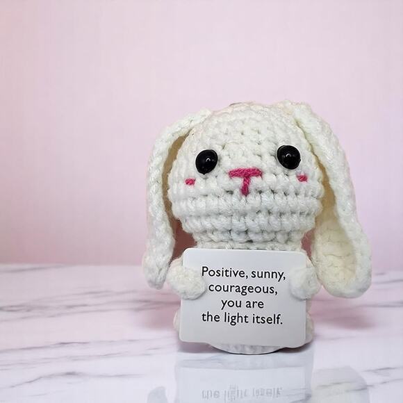 White Bunny Plush with Inspirational Message Kawaii Style Motivational Gift - Picture 5 of 6